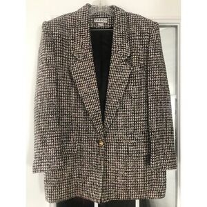 TABOH SILK Women's Multi-Color Tweed Blazer Jacket One Button Gold Accent Size M
